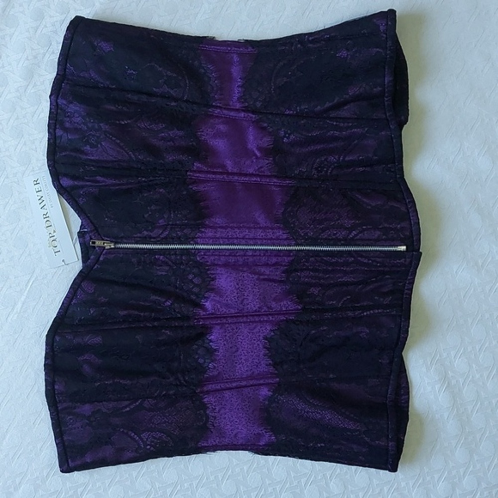 Daisy  Purple Black Eyelash Lace Corsets Top Drawer Boned Bustier Corset Size 6X